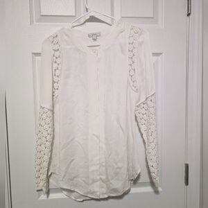 J. Crew, Women's Size 4, 100% Silk Button Down Blouse W/ 100% Cotton Lace Detail